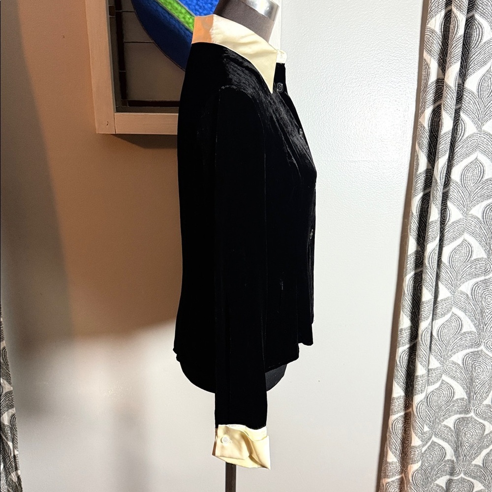 Ralph Lauren Vintage Black Velvet Blouse with Ivory Silk Collar & Cuffs SZ 8 - Picture 6 of 10